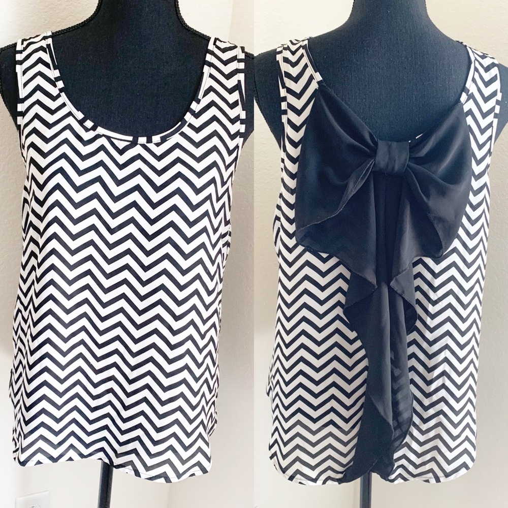 Haute Monde black and white stripped top with bow